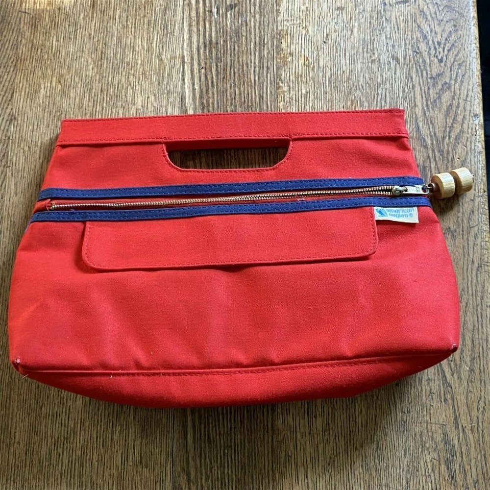 Vintage Sarne Canvas Clutch Red Handled Metal Zippers